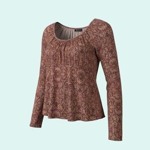 New York City Design Co. Women's Boho Burgundy Paisley Ruched Long Sleeve Top